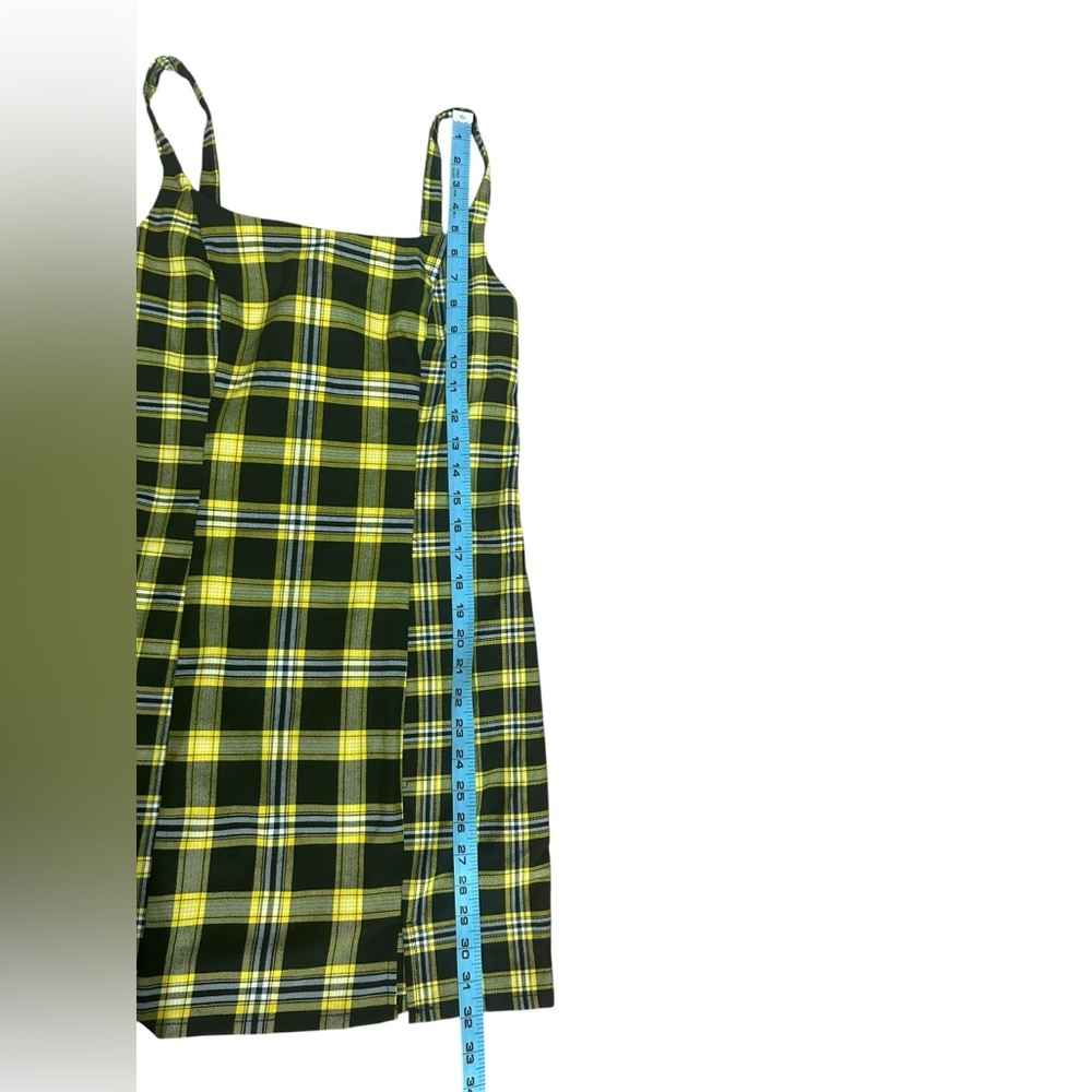 H&M Divided Yellow & Black Plaid Jumper Dress Stretch Womens Sz Medium NWT - Picture 9 of 10